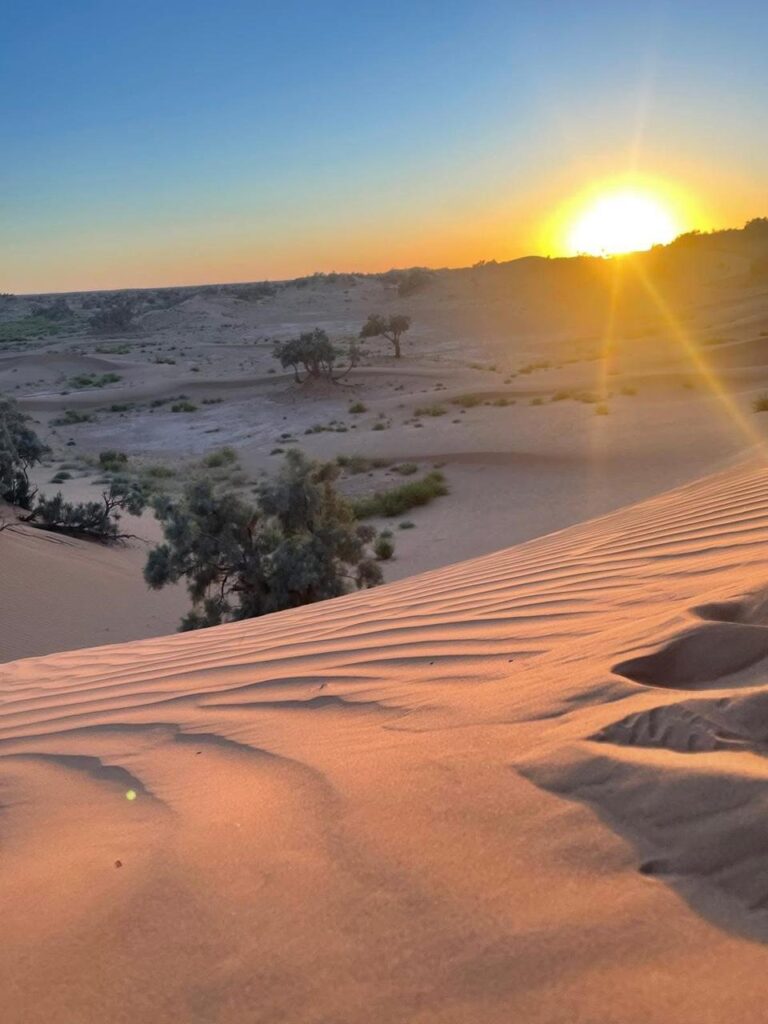 coucher de soleil sur les dunes dans le désert au maroc